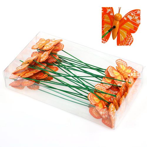Floristik24 Pique papillon orange 6,5cm 24St