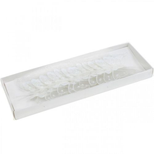 Floristik24 Papillons avec perles et mica, décoration mariage, papillon plume sur fil blanc