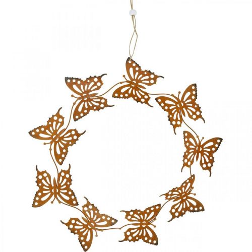 Floristik24 Décoration papillon, décoration printanière à accrocher, bague couronne, patine Ø30cm 2pcs