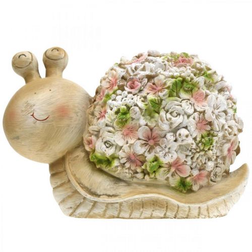 Floristik24 Escargot à décor fleuri, animal du jardin, escargot déco, décoration d&#39;été marron/rose/vert H13.5cm L19cm