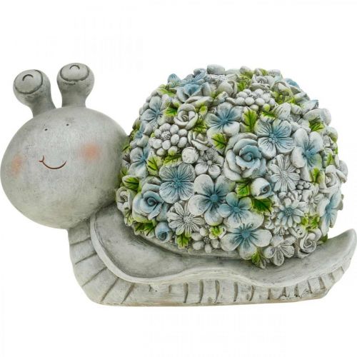 Floristik24 Fleur Animal Escargot Avec Fleurs Décoration De Printemps Décoration De Jardin Gris/Bleu/Vert H13.5cm L19cm