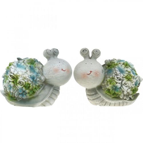 Escargots avec fleurs décoration d&#39;été décoration de table gris/bleu/vert 9,5cm lot de 2