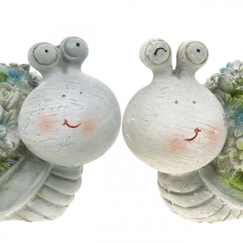 Floristik24 Escargots avec fleurs décoration d'été décoration de table gris/bleu/vert 9,5cm lot de 2