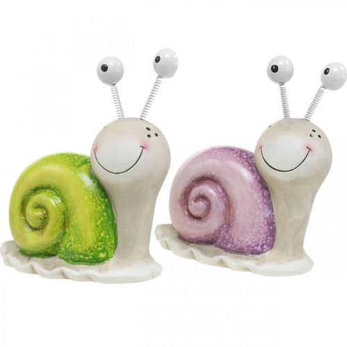 Floristik24 Paire d&#39;escargots, figurines décoratives à poser, céramique, vert/violet 2pcs