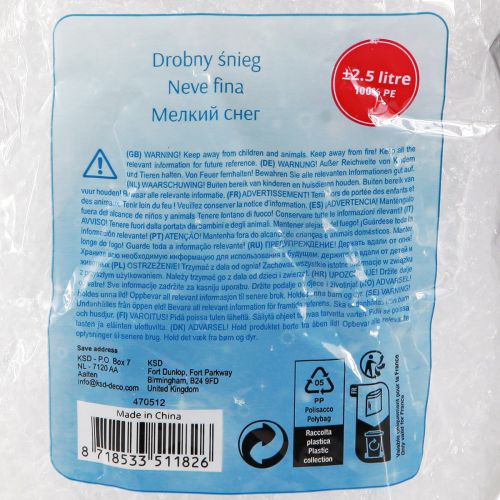 Article Décoration de neige décoration à saupoudrer flocons de neige d'hiver blanc 2,5l