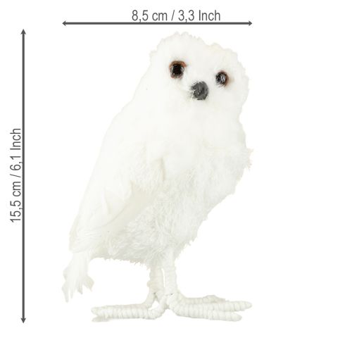 Article Chouette des neiges décorative blanche avec fourrure et plumes 15,5 cm 2 pièces