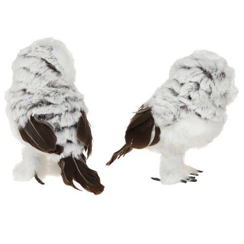 Article Figurine Décorative Harfang des Neiges Paire de Hiboux Blanc Marron H12cm 4 pcs