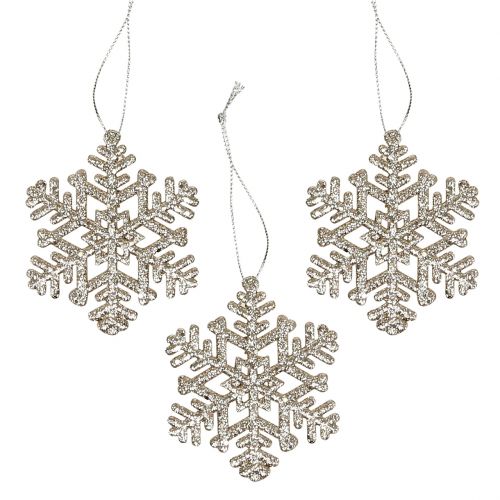 Floristik24 Flocon de neige à accrocher, décoration de Noël, champagne décoratif en cristal de glace avec paillettes 12pcs
