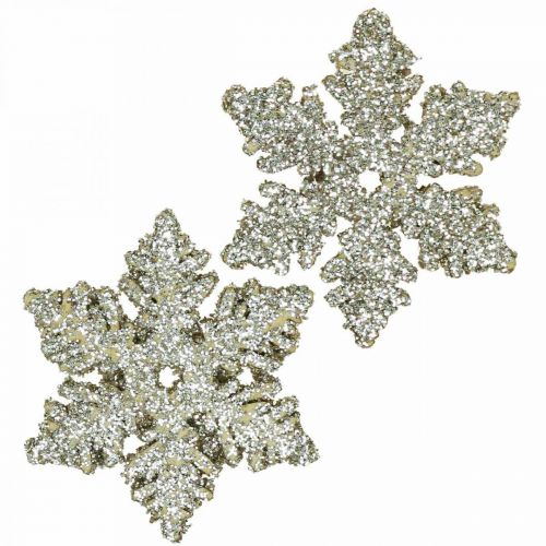 Article Bois de flocon de neige 4cm or clair avec mica 72 pcs