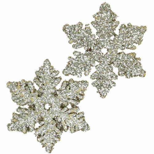 Floristik24 Flocon de neige bois 4cm or clair avec mica 72pcs