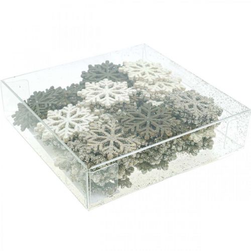 Floristik24 Flocon de neige nature, mélange de mica blanc Ø4cm 72p