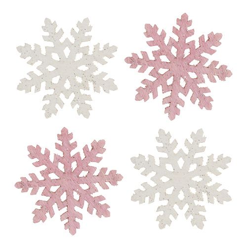 Flocon de neige 4cm rose/blanc avec paillettes 72 pcs