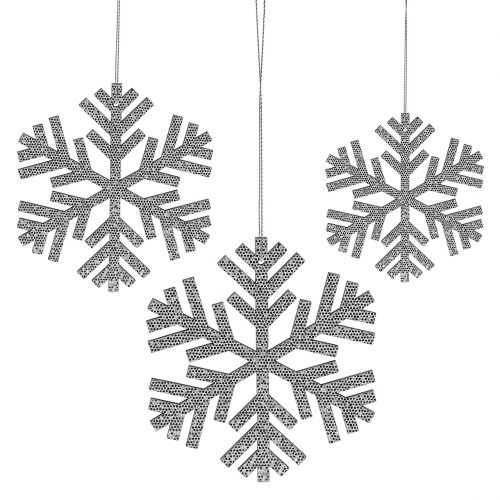 Floristik24 Flocon de neige en argent à suspendre Ø8cm - Ø12cm 9pcs