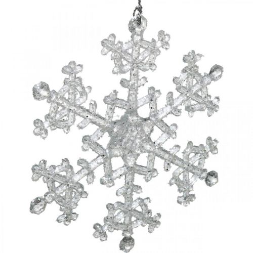 Floristik24 Flocon de neige décoratif, décoration hivernale, cristal de glace à accrocher, Noël H10cm L9.5cm plastique 12pcs