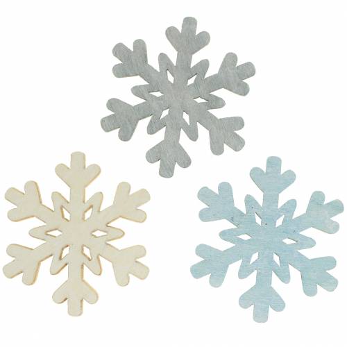 Floristik24 Décoration à dispersion flocon de neige bleu/gris/blanc 4cm 72 pcs