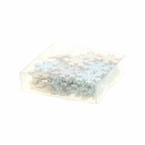 Floristik24 Décoration à dispersion flocon de neige bleu/gris/blanc 4cm 72 pcs
