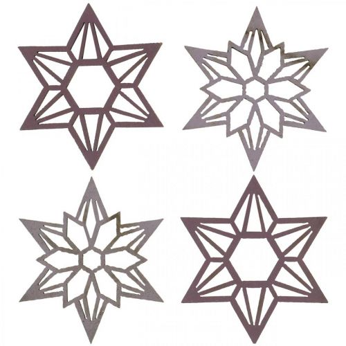 Article Étoiles décoratives étoiles en bois violettes flocons de neige autocollants 4 cm mélange 36 pcs