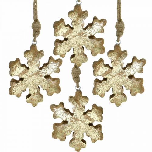 Flocon de neige en bois de manguier naturel, cristal de neige doré Ø10cm 6pcs