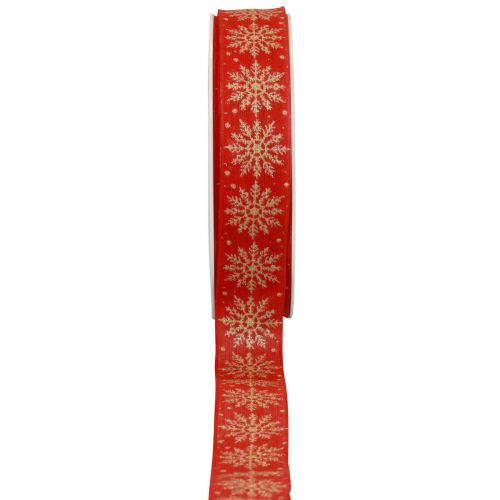 Ruban de Noël ruban cadeau flocons de neige rouge 25mm 20m