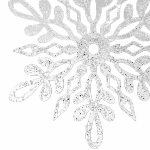 Article Flocon de neige à accrocher 14.5cm transparent, paillettes 12pcs