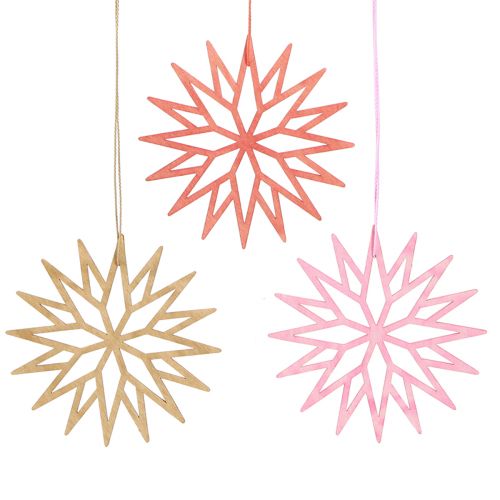 Décoration flocon de neige décorations d&#39;arbre en bois orange 10cm 12 pcs