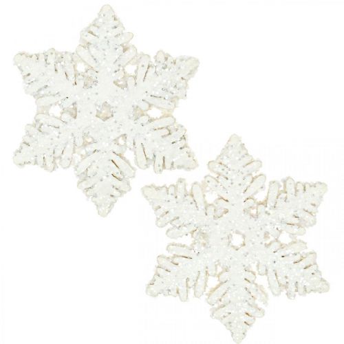 Floristik24 Flocons de neige bois 4cm blanc avec mica 72pcs