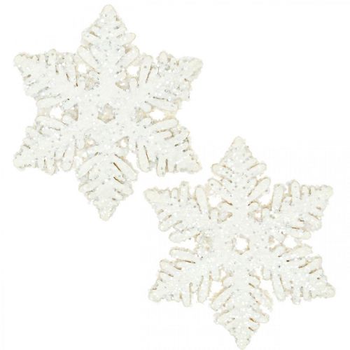 Floristik24 Flocons de neige en bois 4cm blanc avec mica 72 pcs