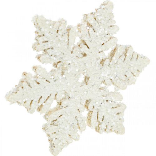 Article Flocons de neige en bois 4cm blanc avec mica 72 pcs