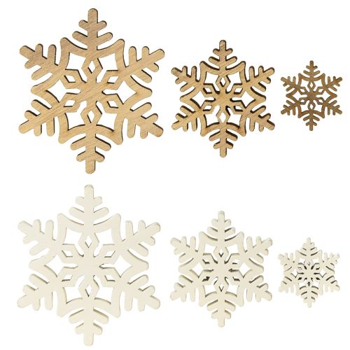 Flocons de neige décoratifs en bois blanc naturel 3/5/7 cm, assortiment de 36 pièces