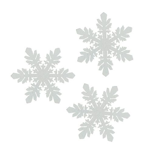 Floristik24 Flocons de neige en bois blanc Ø3,7cm 48 pcs