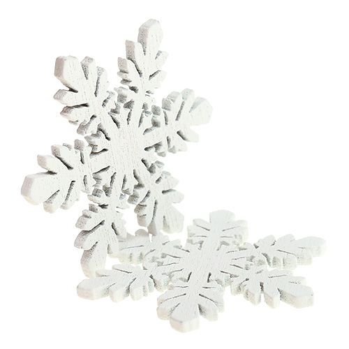 Floristik24 Flocons de neige en bois blanc Ø3,7cm 48 pcs