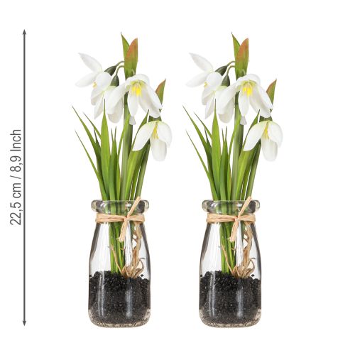 Article Perce-neige artificiel en verre fleurs artificielles blanc 22,5 cm 2 pièces