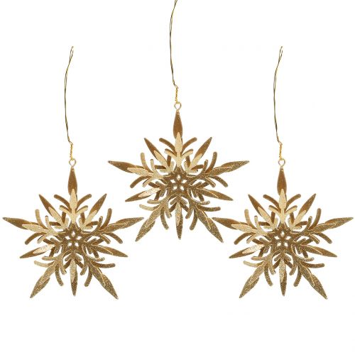 Floristik24 Cristal de neige or 3D 13cm x 12.5cm 3pcs