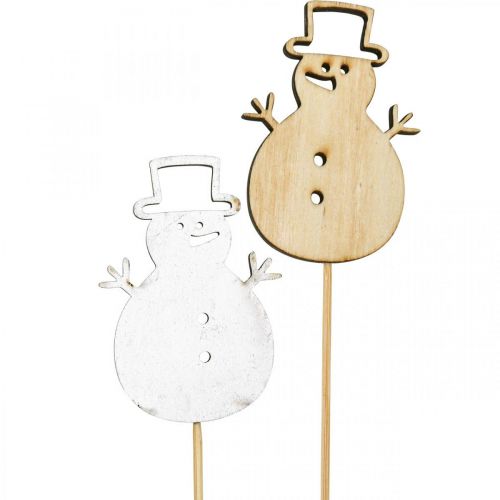 Floristik24 Bouchon fleur décoration de Noël bonhomme de neige bois 7cm 12pcs