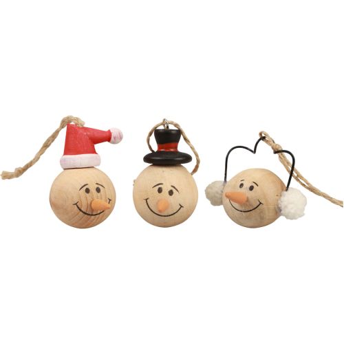 Article Cintre Décoration Bois Bonhomme de Neige Noël Naturel 5cm 12pcs