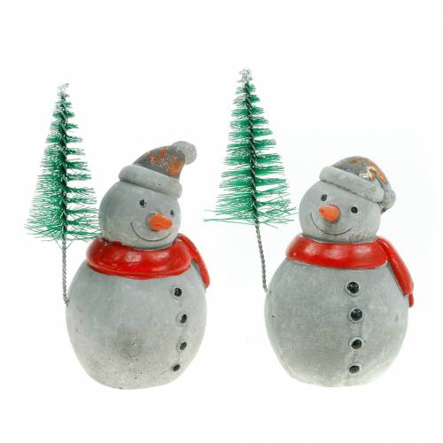 Floristik24 Figurine de Noël bonhomme de neige avec sapin gris béton, coloré 9cm - 11cm 4pcs