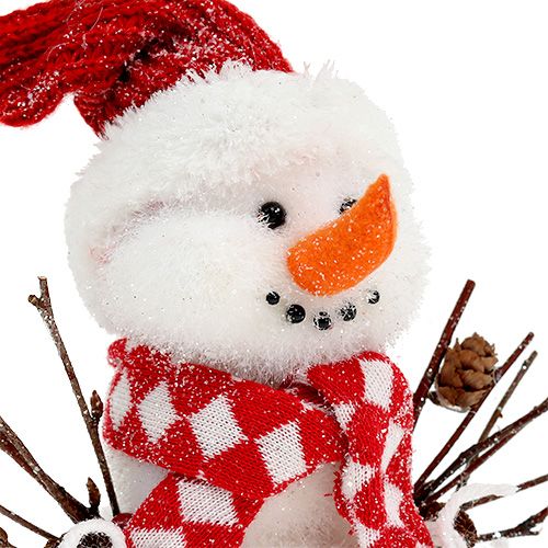 Floristik24 Bonhomme de neige blanc-rouge floqué 24cm