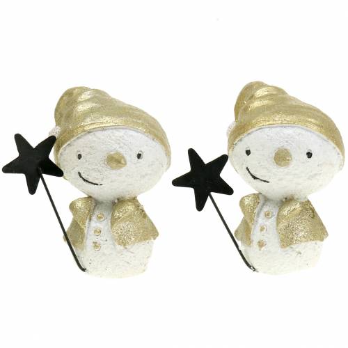 Figurine décorative bonhomme de neige blanc/or 7,5cm 4pcs