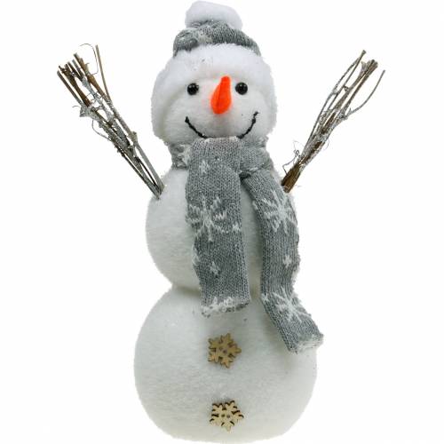 Floristik24 Bonhomme de neige avec écharpe et chapeau blanc, décoration grise décoration d&#39;hiver