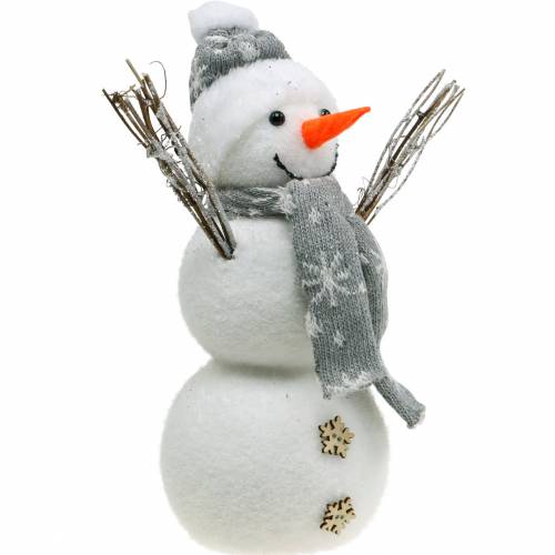 Floristik24 Bonhomme de neige avec écharpe et chapeau blanc, décoration grise décoration d&#39;hiver