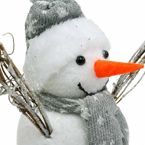 Floristik24 Bonhomme de neige avec écharpe et chapeau blanc, décoration grise décoration d&#39;hiver