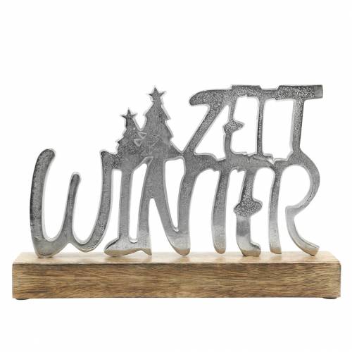 Floristik24 Décoration de table "Heure d'hiver", métal, bois de manguier, argent 33×22cm