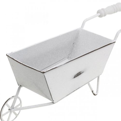 Floristik24 Mini brouette, décoration de table, décoration estivale shabby chic marron, blanc H7.5cm L25cm