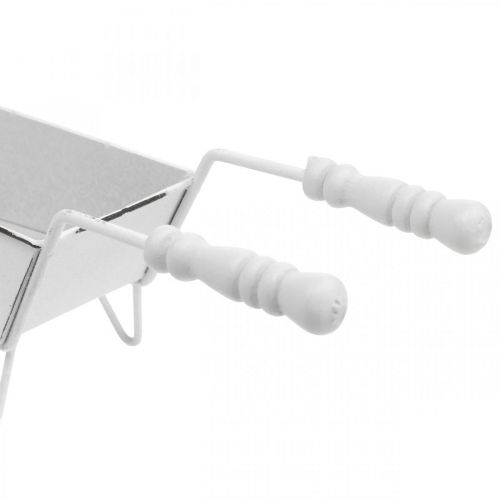 Floristik24 Mini brouette, décoration de table, décoration estivale shabby chic marron, blanc H7.5cm L25cm
