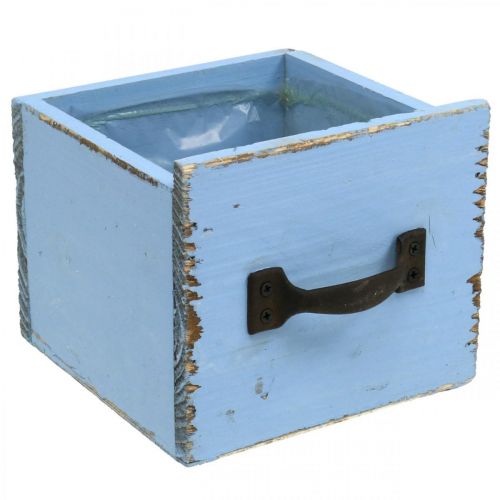 Article Boîte à plantes tiroir en bois bleu clair shabby 12.5×12.5×10cm