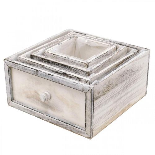 Article Jardinière en bois tiroir aspect antique crème 24/20/16/12cm lot de 4