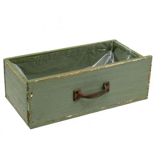 Jardinière décorative tiroir bois shabby chic vert 25x13x9cm