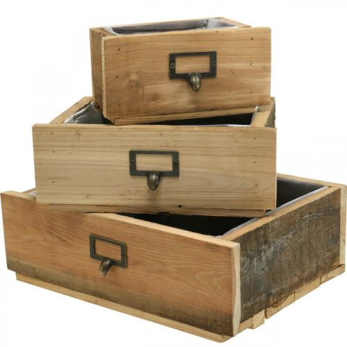 Floristik24 Tiroirs déco, bac à plantes, déco bois naturel, aspect vieilli L36/28/20cm lot de 3
