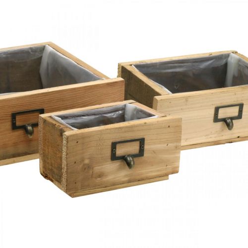 Floristik24 Tiroirs déco, bac à plantes, déco bois naturel, aspect vieilli L36/28/20cm lot de 3