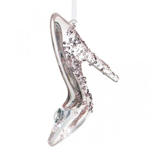 Floristik24 Chaussure décorative scintillante, décoration sapin, chaussure conte de fées, plastique rose H10cm